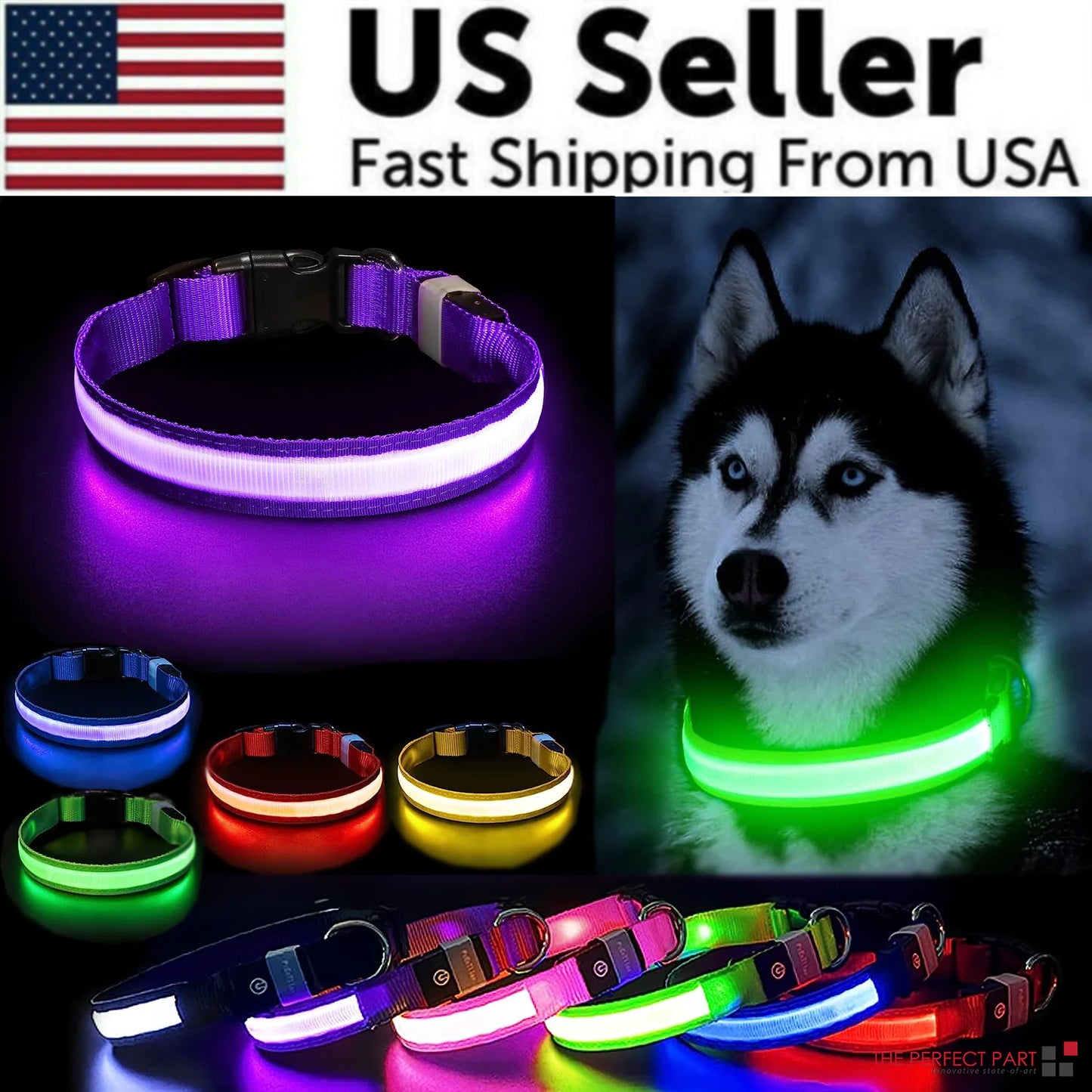 LED Dog Collar – Adjustable, Waterproof, Light-Up Pet Collar with Flashing Modes for Night Safety & Visibility