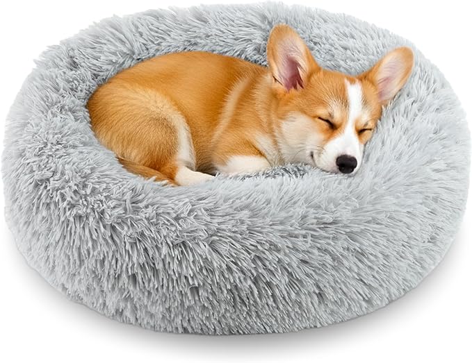 Calming Anti-Anxiety Donuts Dog And Cat Bed, Round Fluffy Soft Washable Small Medium Pet Bed For Puppy And Kitten, Cuddler Warming Comfortable Cushion, Luxury Anti-Slip Waterproof Mute Base