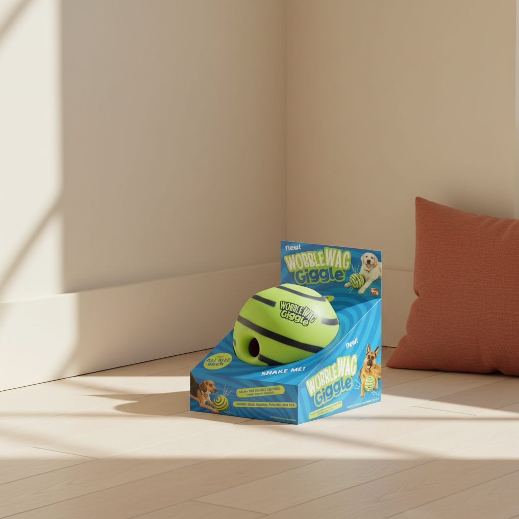 Wobble Wag Treat Dispensing Dog Toy - lifestyle AI photoshoot