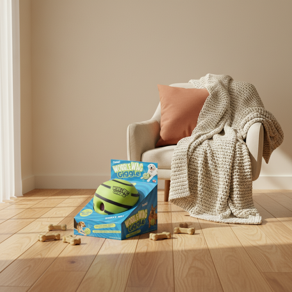 Wobble Wag Treat Dispensing Dog Toy - lifestyle AI photoshoot