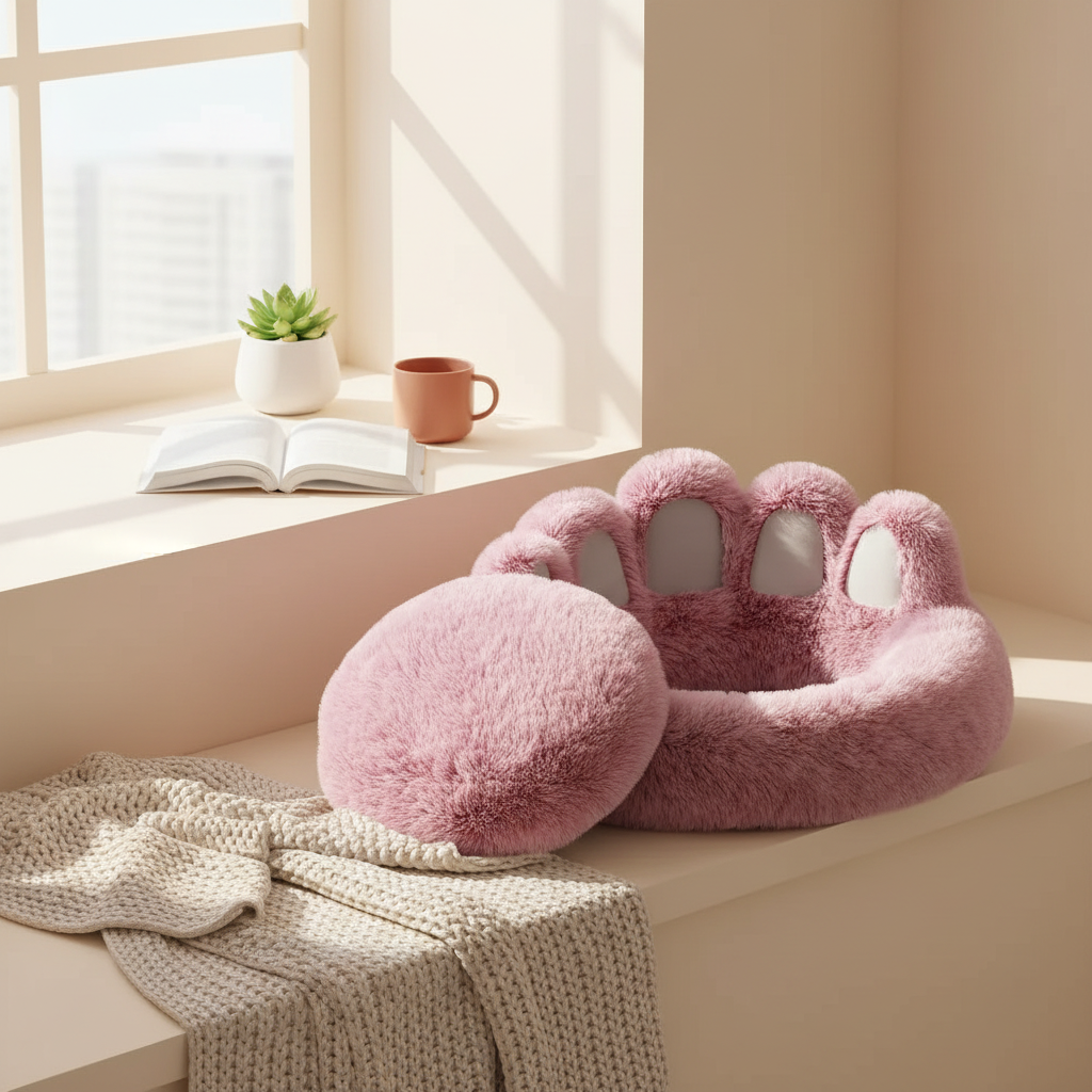 Long Stretch-Out Plush Cat Bed - lifestyle AI photoshoot