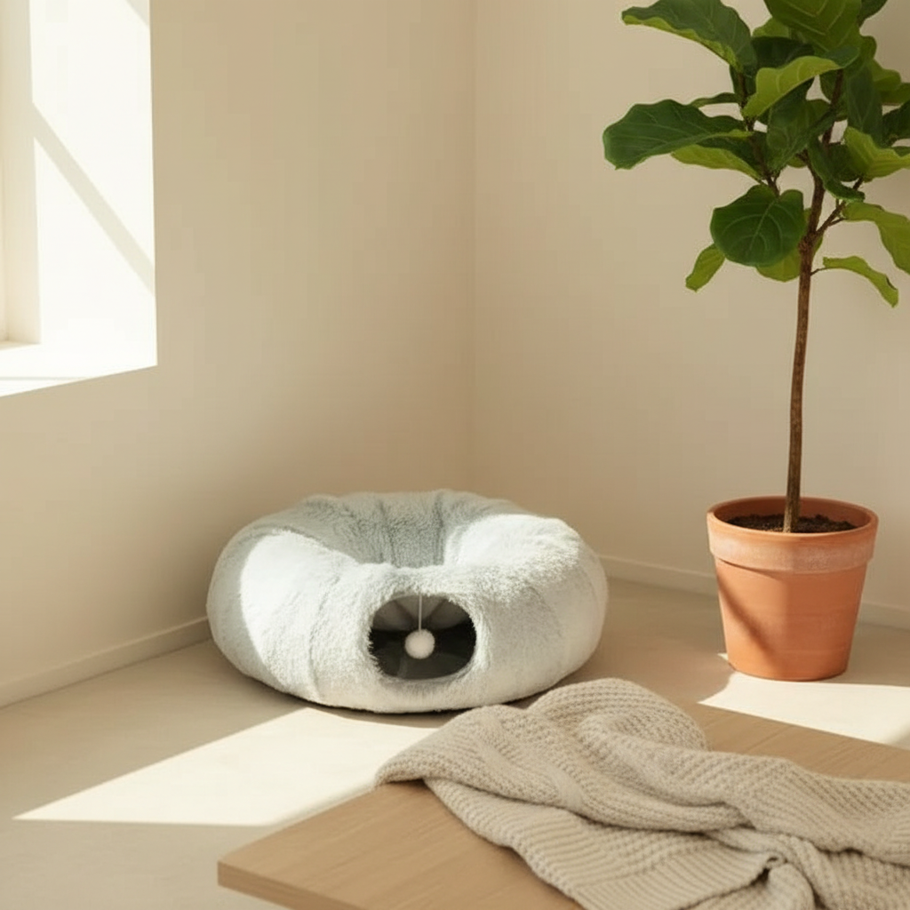 2-in-1 Round Tunnel Cat Bed - lifestyle AI photoshoot