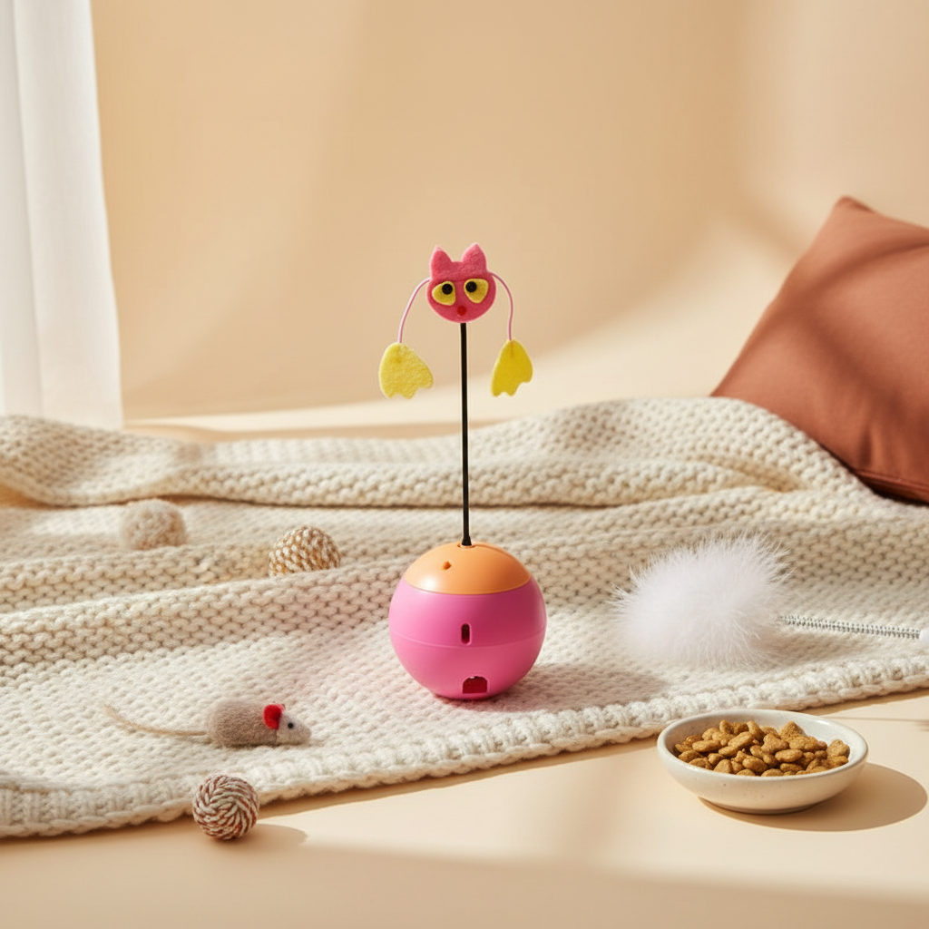 Wobble Cat Treat Feeder Toy - lifestyle AI photoshoot