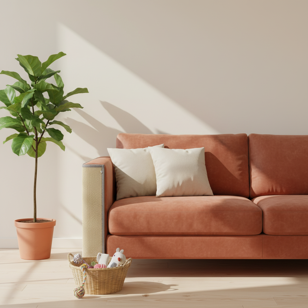 Vertical Cat Scratching Post & Sofa Protector - lifestyle AI photoshoot