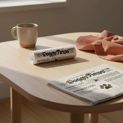 Squeaky Newspaper Dog Toy - lifestyle AI photoshoot