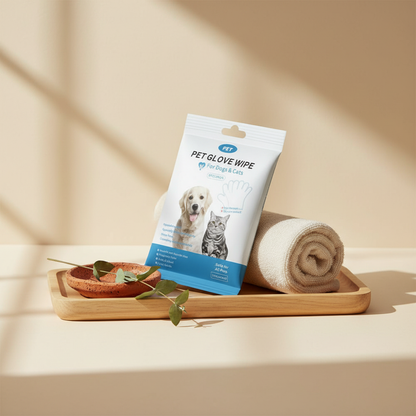Pet Cleaning Gloves & Grooming Wipes Set - lifestyle AI photoshoot
