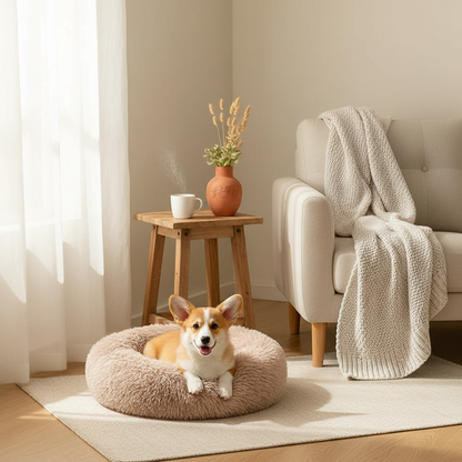 Calming Anti-Anxiety Donut Pet Bed - lifestyle AI photoshoot
