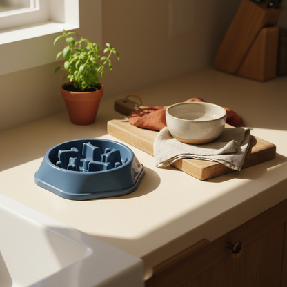 Slow Feeder Dog Bowl - Anti-Bloat Maze Design for Fast Eaters - lifestyle AI photoshoot