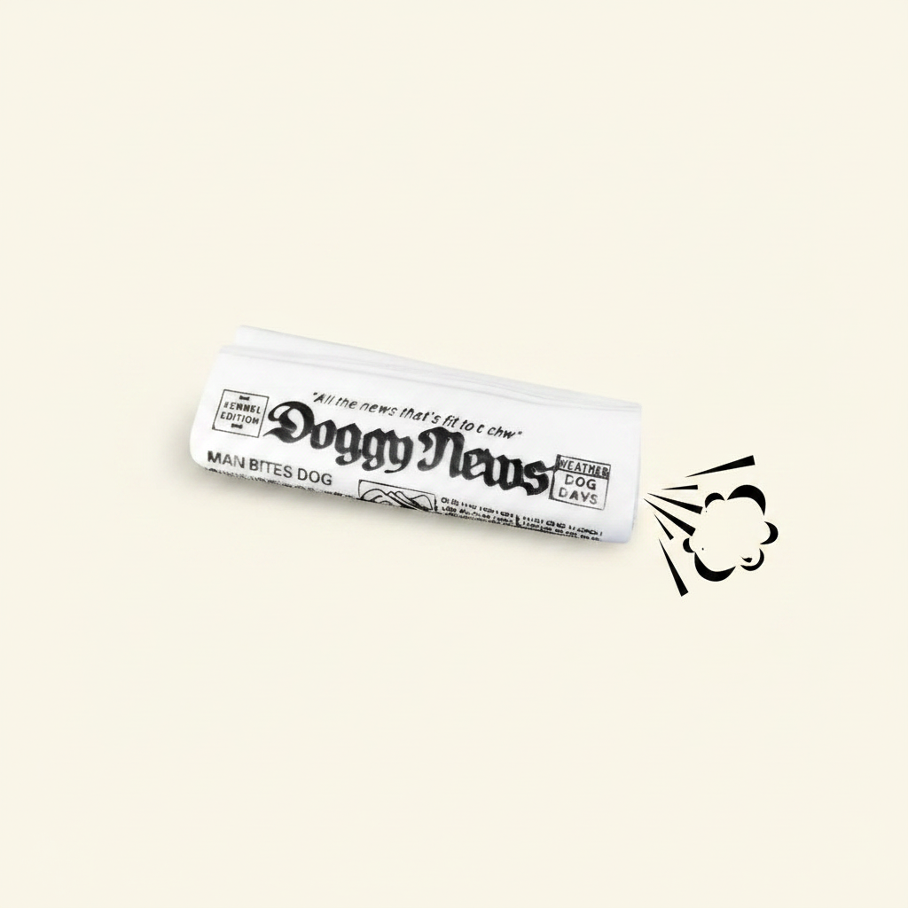 Squeaky Newspaper Dog Toy - studio AI photoshoot