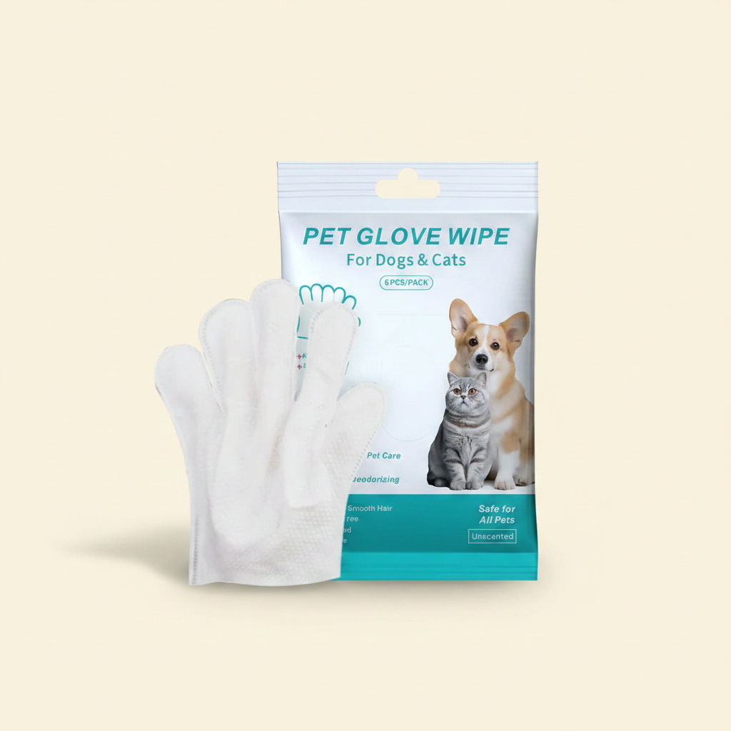 Pet Cleaning Gloves & Grooming Wipes Set - studio AI photoshoot