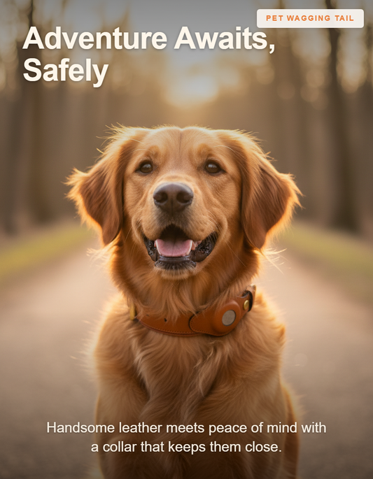 Genuine Leather Anti-Lost Dog Collar - Adventure Awaits, Safely