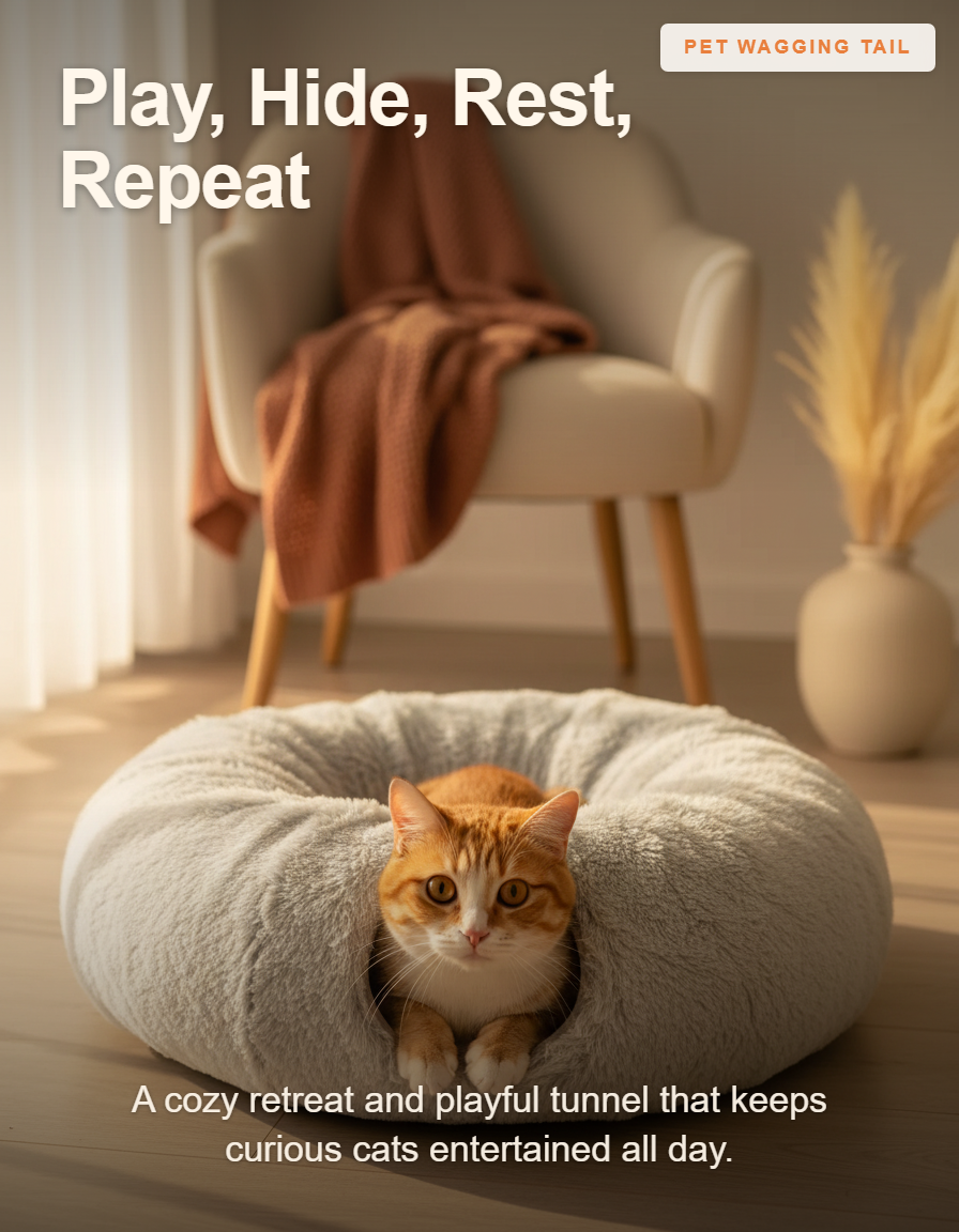 2-in-1 Round Tunnel Cat Bed - Play, Hide, Rest, Repeat