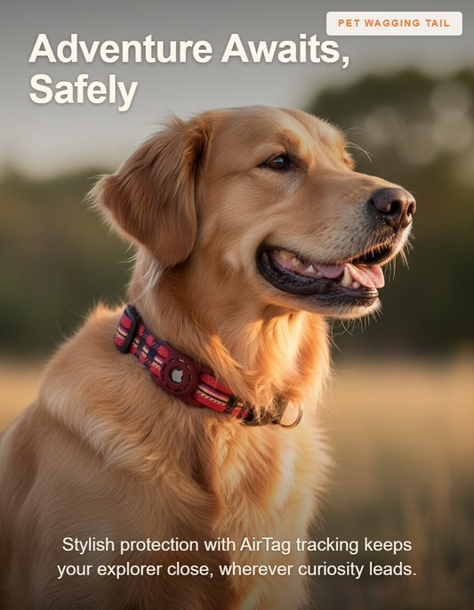 AirTag Dog Collar with Digital Print - Adventure Awaits, Safely
