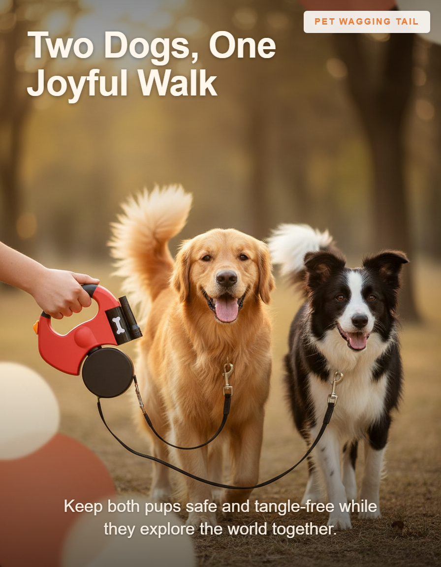 Retractable Double Dog Leash - Two Dogs, One Joyful Walk