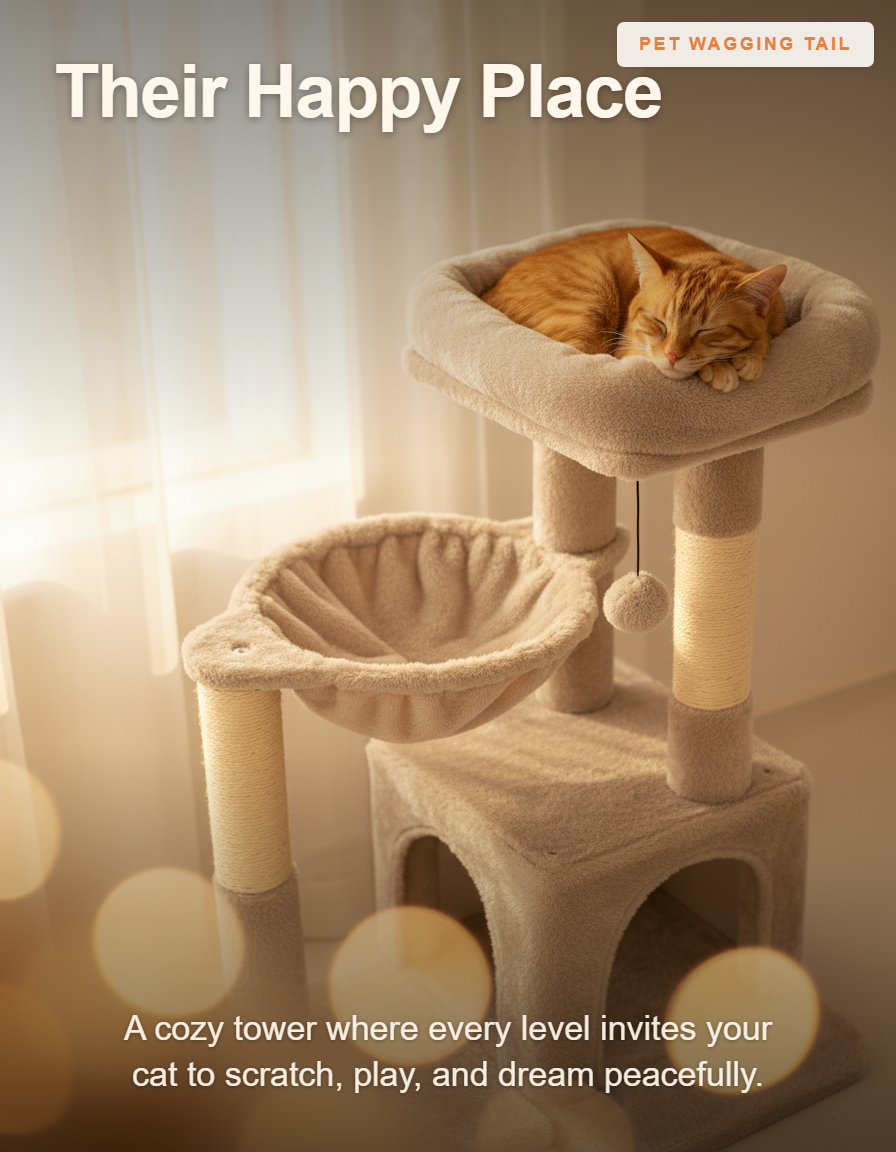 Cat Tree Tower with Hammock & Scratching Post - Their Happy Place