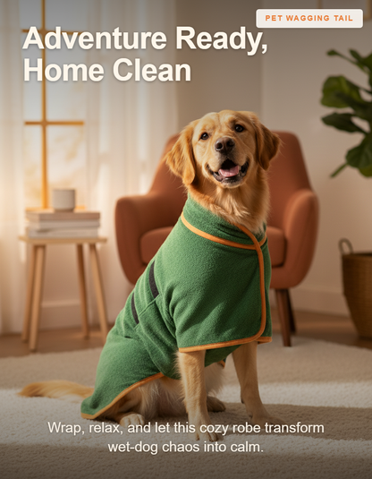 Microfiber Dog Drying Towel Robe - Super Absorbent Adjustable Bathrobe for All Sizes - Adventure Ready, Home Clean